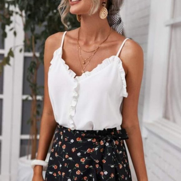 Boho  frill trim V neck cami top - Picture 3 of 5